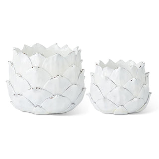 Set of 2 White Resin Artichoke Planters - Conrad's Gourmet Gifts - product image