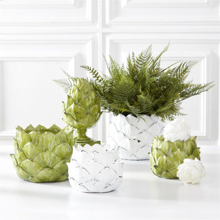 Set of 2 White Resin Artichoke Planters - Conrad's Gourmet Gifts - product image