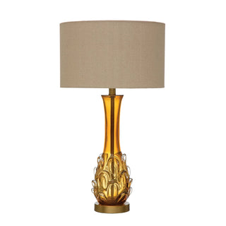 Blown Glass Table Lamp w/ Fabric Shade, Amber Color - Conrad's Gourmet Gifts - product image