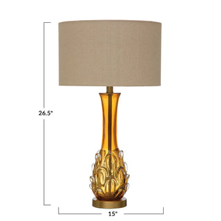 Blown Glass Table Lamp w/ Fabric Shade, Amber Color - Conrad's Gourmet Gifts - product image